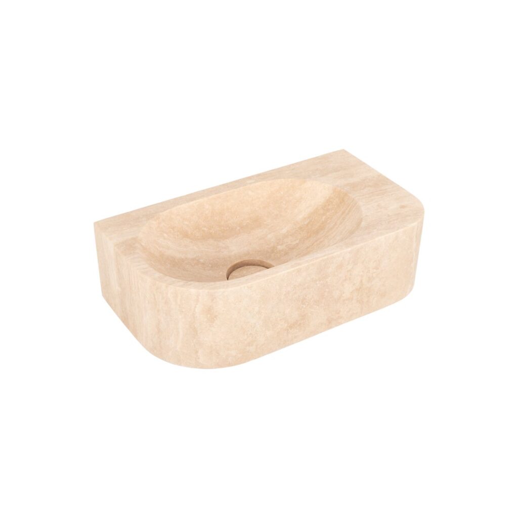 Pedra Wall-Mounted Basin 400mm - Beige Travertine