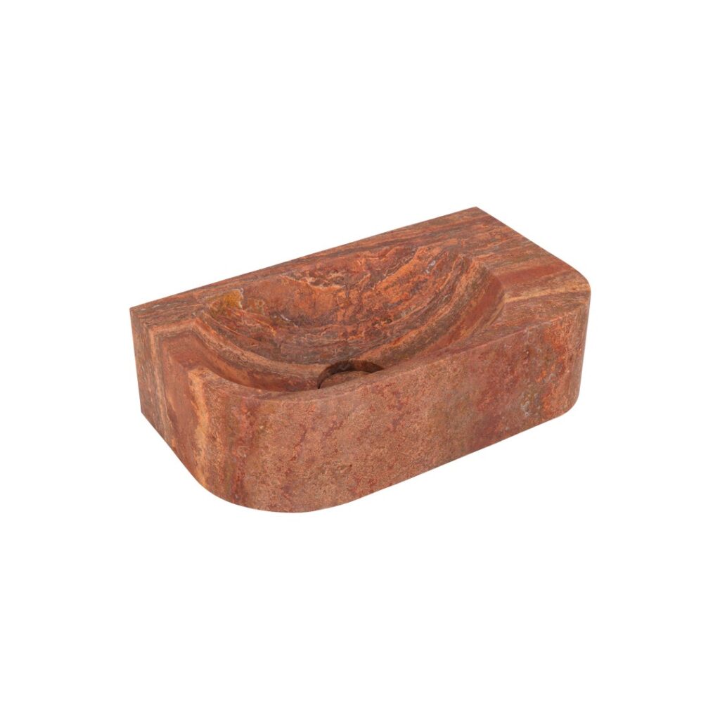 Pedra Wall-Mounted Basin 400mm - Red Travertine