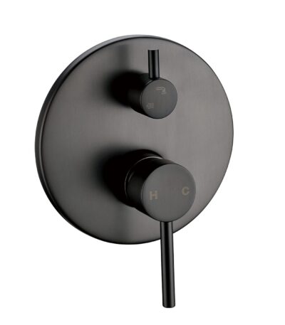 Pentro Gun Metal Grey Round Wall Mixer Tap with Diverter | WMD25.06