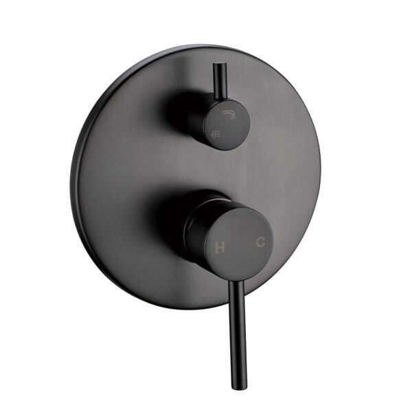 Pentro Gun Metal Grey Round Wall Mixer Tap with Diverter | WMD25.06