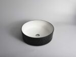 Polar - 360mm Matte Black & Matte White Diamond Round Textured Exterior Ceramic Above Counter Basin | 360x360x120mm | CLA-524BR-TMB