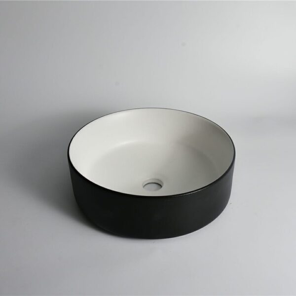 Polar - 360mm Matte Black & Matte White Round Textured Exterior Ceramic Above Counter Basin | 360x360x120mm | CLA-524B-TMB