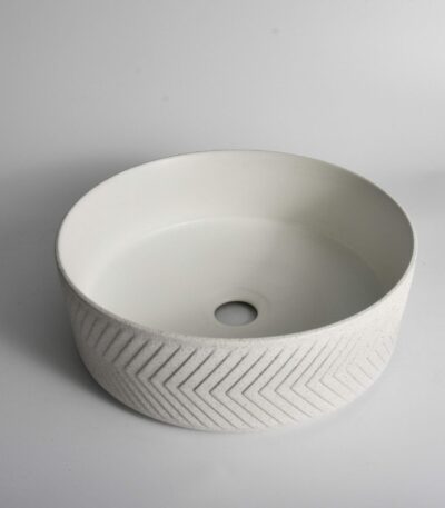 Polar - 360mm Matte White Arrow Round Textured Exterior Ceramic Above Counter Basin | 360x360x120mm | CLA-524BS-TMW
