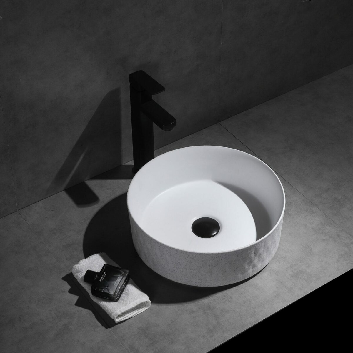 Polar - 360mm Matte White Diamond Round Textured Exterior Ceramic Above Counter Basin - CLA-524BR-TMW