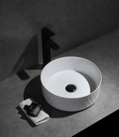 Polar - 360mm Matte White Diamond Round Textured Exterior Ceramic Above Counter Basin - CLA-524BR-TMW