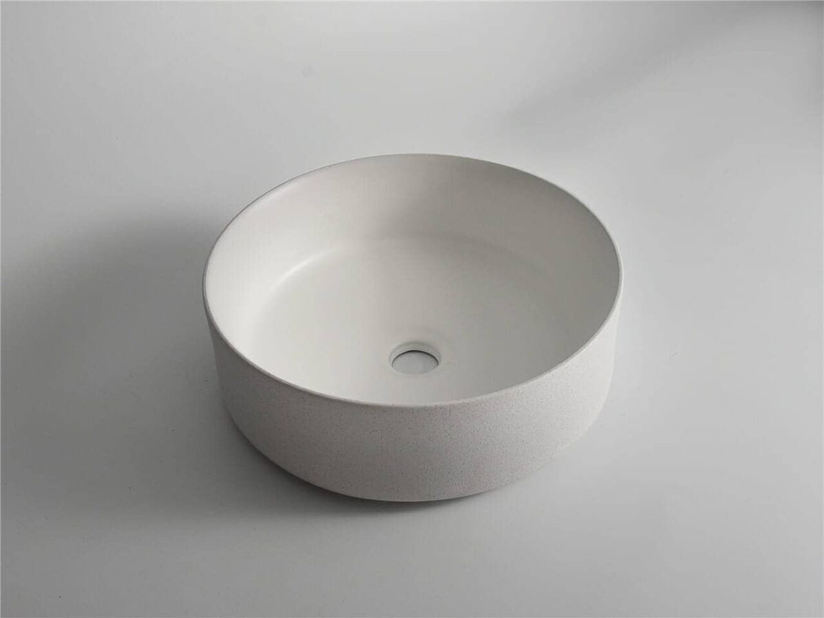 Polar - 360mm Matte White Round Textured Exterior Ceramic Above Counter Basin | 360x360x120mm | CLA-524B-TMW