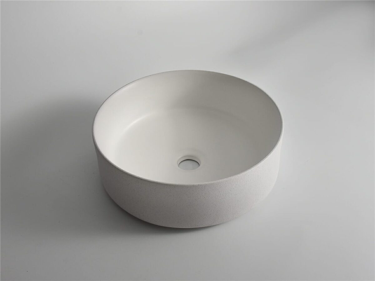 Polar - 360mm Matte White Round Textured Exterior Ceramic Above Counter Basin | 360x360x120mm | CLA-524B-TMW