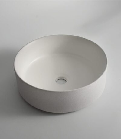 Polar - 360mm Matte White Round Textured Exterior Ceramic Above Counter Basin | 360x360x120mm | CLA-524B-TMW