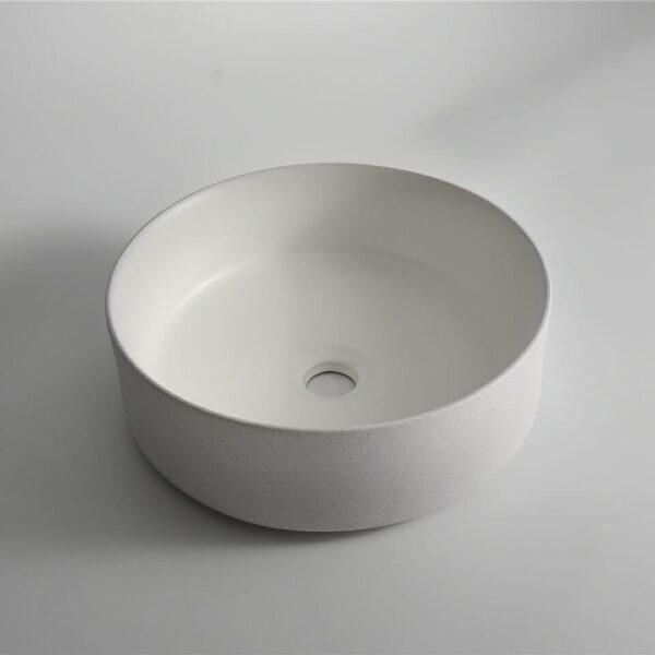 Polar - 360mm Matte White Round Textured Exterior Ceramic Above Counter Basin | 360x360x120mm | CLA-524B-TMW