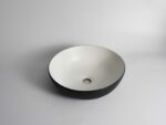 Polar - 400mm Matte Black & Matte White Wavy Round Textured Exterior Ceramic Above Counter Basin | 400x400x130mm | CLA-435W-TMB
