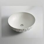 Polar - 400mm Matte White Rubby Round Textured Exterior Ceramic Above Counter Basin | 400x400x130mm | CLA-435H-TMW