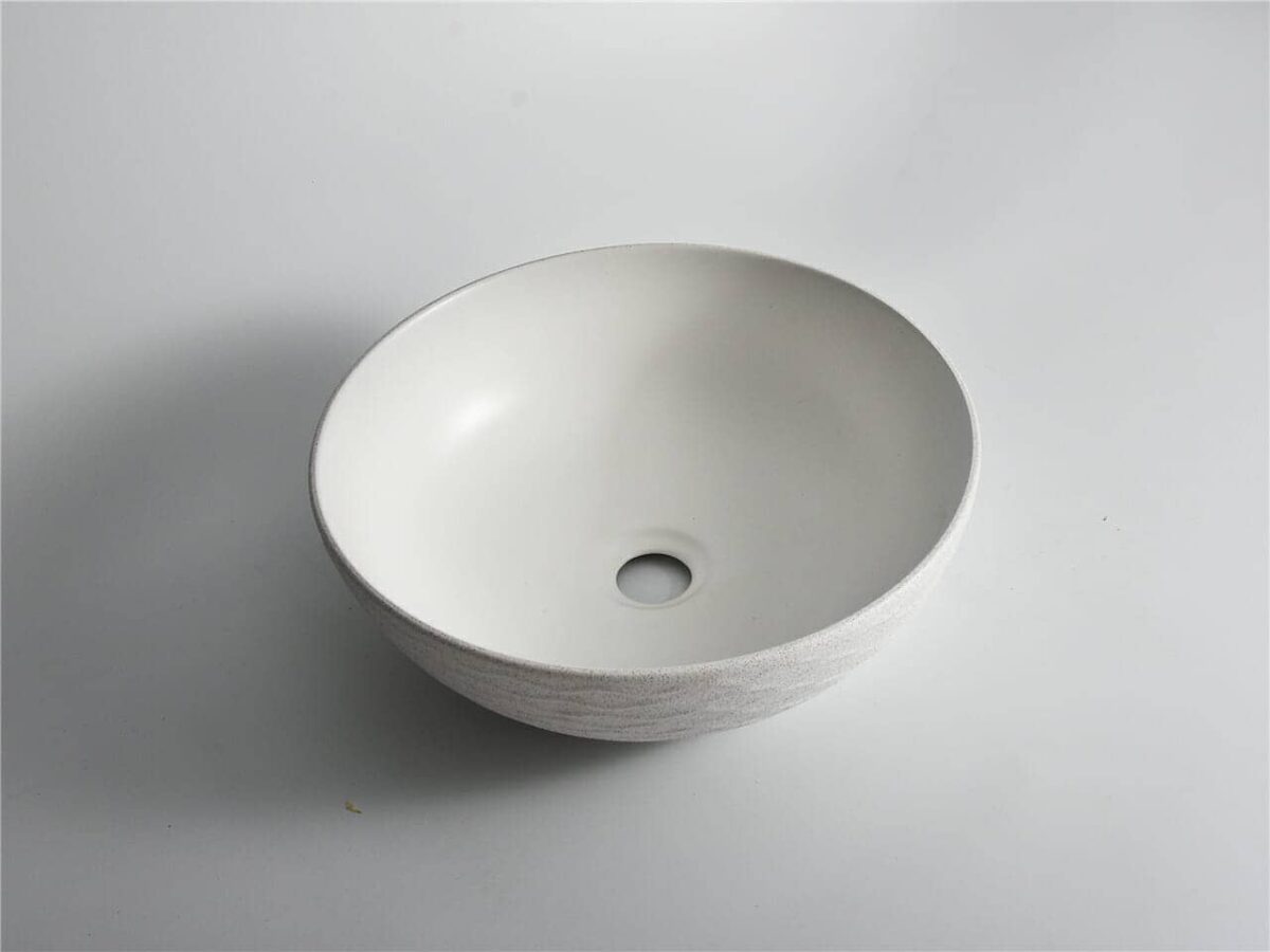 Polar - 400mm Matte White Wavy Round Textured Exterior Ceramic Above Counter Basin | 400x400x130mm | CLA-435W-TMW