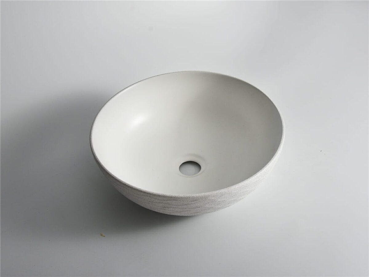 Polar - 400mm Matte White Wavy Round Textured Exterior Ceramic Above Counter Basin | 400x400x130mm | CLA-435W-TMW