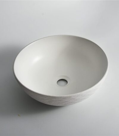 Polar - 400mm Matte White Wavy Round Textured Exterior Ceramic Above Counter Basin | 400x400x130mm | CLA-435W-TMW