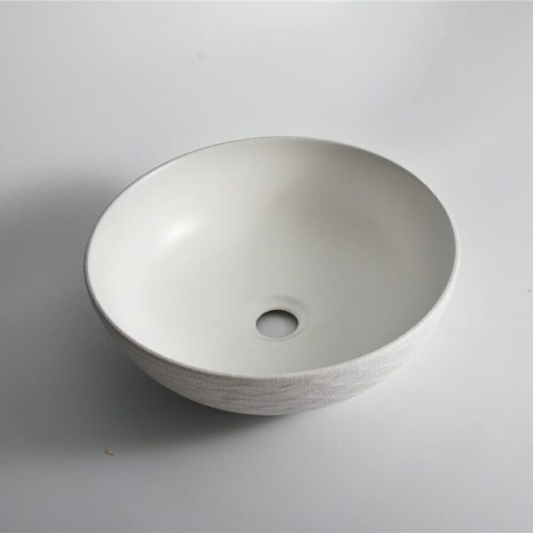 Polar - 400mm Matte White Wavy Round Textured Exterior Ceramic Above Counter Basin | 400x400x130mm | CLA-435W-TMW
