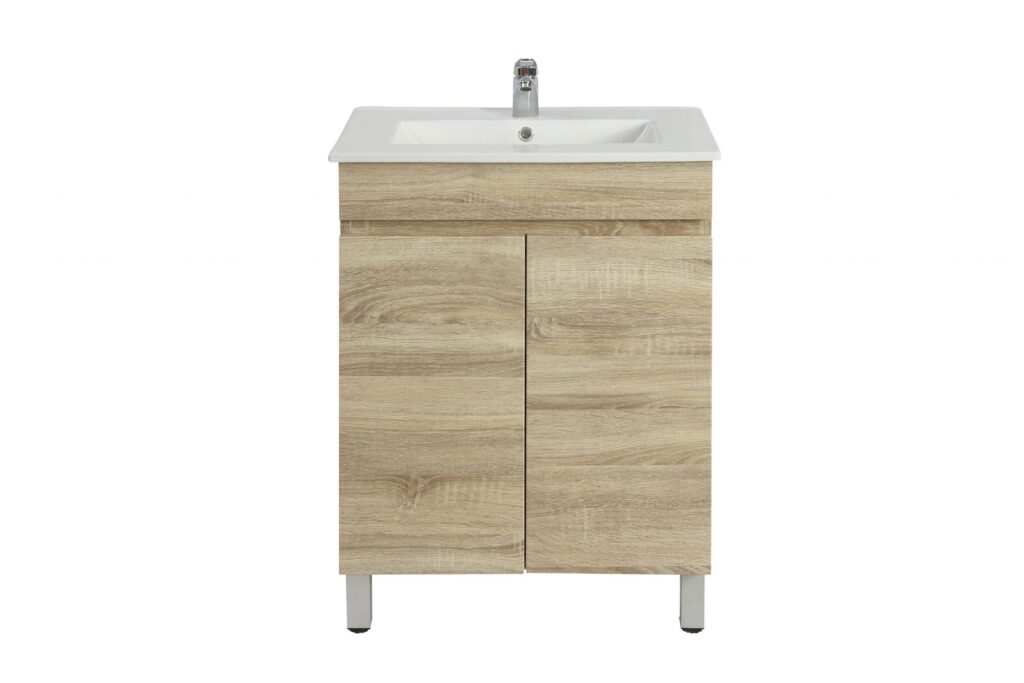 POSEIDON B63L-WO BERGE SLIM MDF FLOOR STANDING VANITY 590*830*350 WHITE OAK - Urban Designs Bathroom and Kitchen