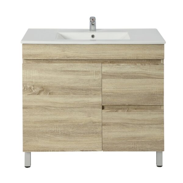 POSEIDON B73RL-WO BERGE SLIM MDF FLOOR STANDING VANITY RIGHT SIDE DRAWERS 740*830*350MM WHITE OAK - Urban Designs Bathroom and Kitchen
