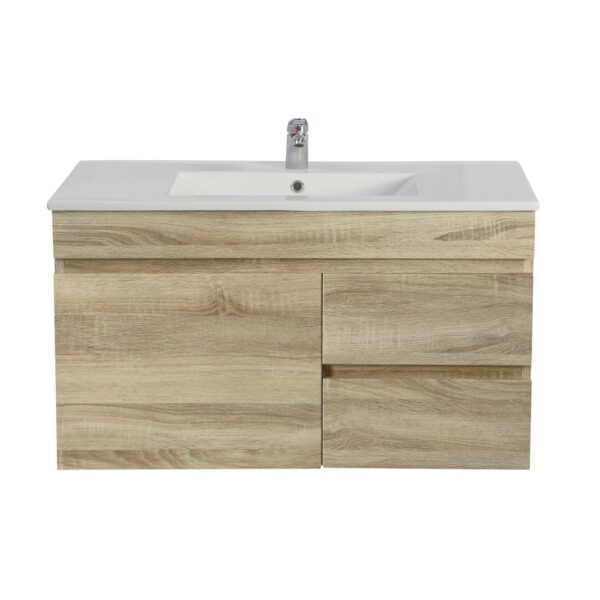 POSEIDON B73RW-WO BERGE SLIM MDF WALL HUNG VANITY RIGHT SIDE DRAWERS 740*500*350 WHITE OAK - Urban Designs Bathroom and Kitchen