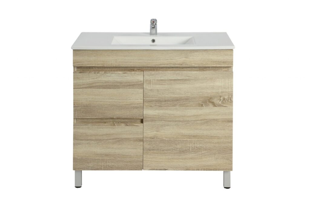 POSEIDON B74LL-WO BERGE MDF FLOOR STANDING VANITY LEFT SIDE DRAWERS 740*830*450MM WHITE OAK - Urban Designs Bathroom and Kitchen