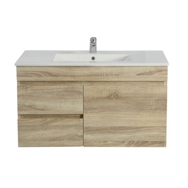 POSEIDON B74LW-WO BERGE MDF WALL HUNG VANITY LEFT SIDE DRAWERS 740*500*450MM WHITE OAK - Urban Designs Bathroom and Kitchen
