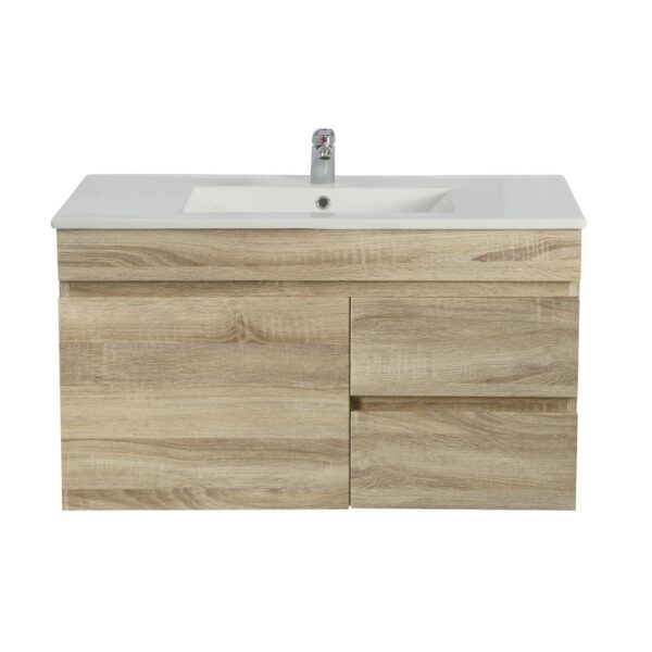 POSEIDON B74RW-WO BERGE MDF WALL HUNG VANITY RIGHT SIDE DRAWERS 740*500*450MM WHITE OAK - Urban Designs Bathroom and Kitchen