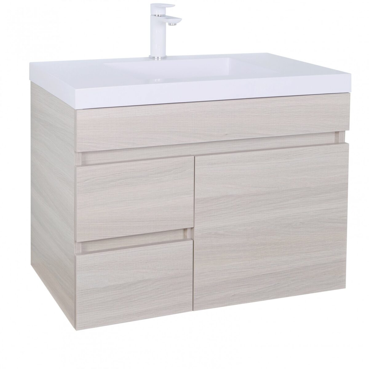 POSEIDON EV74LWH-OAK EVIE PVC WALL HUNG VANITY LEFT SIDE DRAWERS OAK - Urban Designs Bathroom and Kitchen