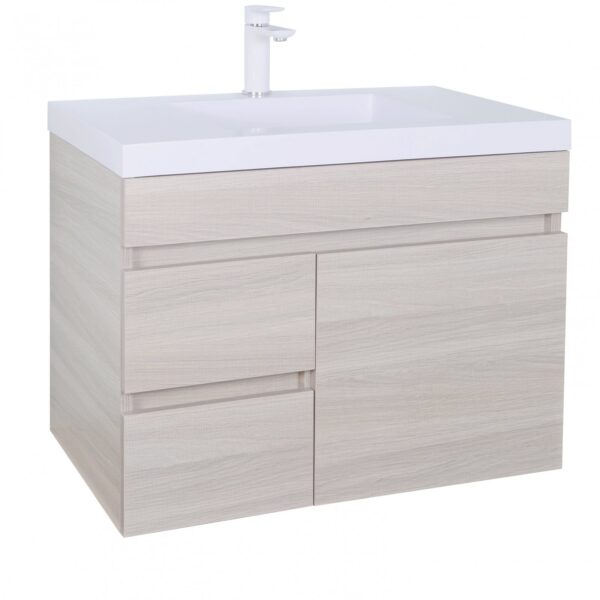 POSEIDON EV74LWH-OAK EVIE PVC WALL HUNG VANITY LEFT SIDE DRAWERS OAK - Urban Designs Bathroom and Kitchen