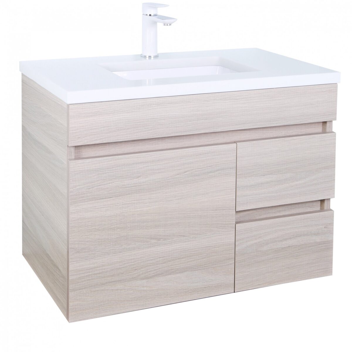 POSEIDON EV74RWH-OAK EVIE PVC WALL HUNG VANITY RIGHT SIDE DRAWERS OAK - Urban Designs Bathroom and Kitchen