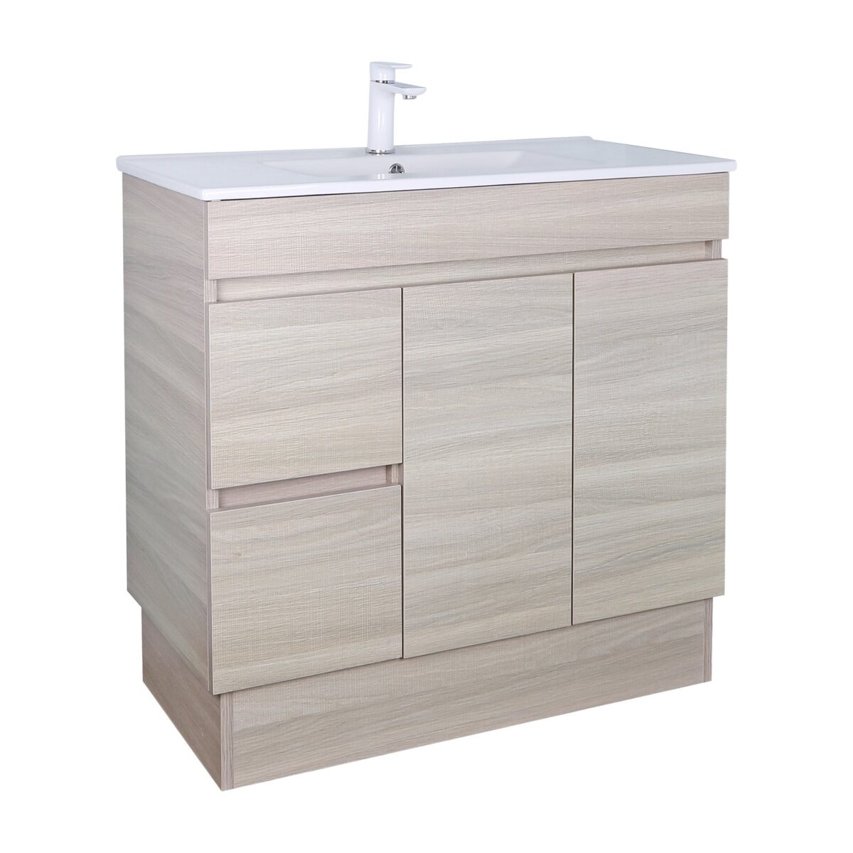 POSEIDON EV93LL-OAK EVIE SLIM PVC FLOOR STANDING VANITY LEFT SIDE DRAWERS OAK - Urban Designs Bathroom and Kitchen
