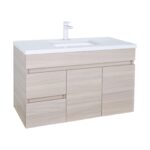 POSEIDON EV94LWH-OAK EVIE PVC WALL HUNG VANITY LEFT SIDE DRAWERS OAK - Urban Designs Bathroom and Kitchen