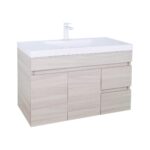 POSEIDON EV94RWH-OAK EVIE PVC WALL HUNG VANITY RIGHT SIDE DRAWERS OAK - Urban Designs Bathroom and Kitchen