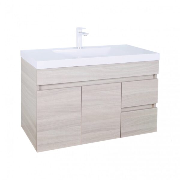 POSEIDON EV94RWH-OAK EVIE PVC WALL HUNG VANITY RIGHT SIDE DRAWERS OAK - Urban Designs Bathroom and Kitchen