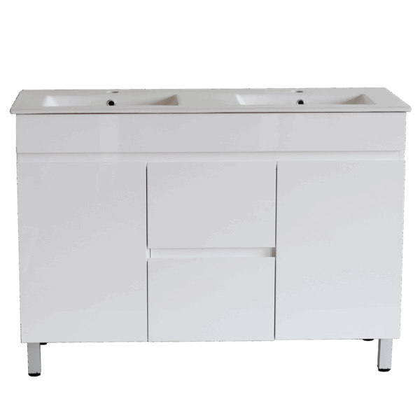 POSEIDON M124DL STANDARD MDF FLOOR STANDING VANITY DOUBLE BOWL 1200*850*460MM GLOSS WHITE - Urban Designs Bathroom and Kitchen