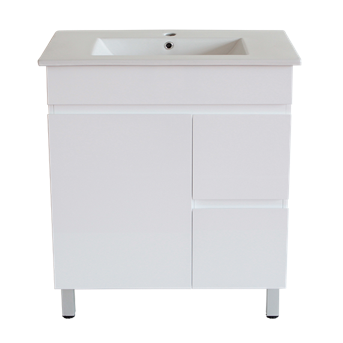 POSEIDON M74RL STANDARD MDF FLOOR STANDING VANITY RIGHT SIDE DRAWERS 750*850*460MM GLOSS WHITE - Urban Designs Bathroom and Kitchen
