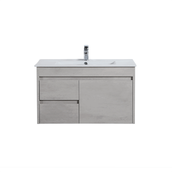 POSEIDON NC74LWH NOVA WALL HUNG VANITY LEFT SIDE DRAWERS CONCRETE GREY - Urban Designs Bathroom and Kitchen