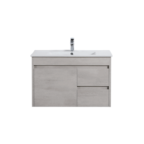 POSEIDON NC74RWH NOVA WALL HUNG VANITY RIGHT SIDE DRAWERS CONCRETE GREY - Urban Designs Bathroom and Kitchen