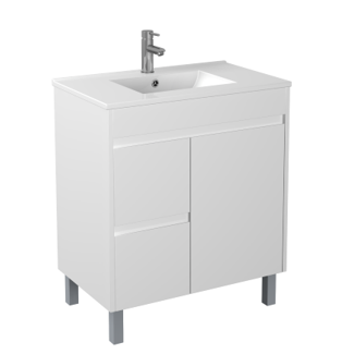 POSEIDON P74LLG STANDARD PVC FLOOR STANDING VANITY LEFT SIDE DRAWERS GLOSS WHITE - Urban Designs Bathroom and Kitchen