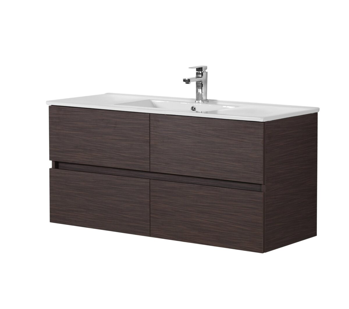 POSEIDON WAL1200-WH STELLA WALL HUNG VANITY FOR SINGLE BOWL WALNUT - Urban Designs Bathroom and Kitchen