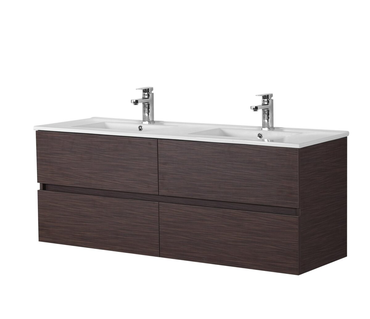 POSEIDON WAL1220-WH STELLA WALL HUNG VANITY FOR DOUBLE BOWL WALNUT - Urban Designs Bathroom and Kitchen