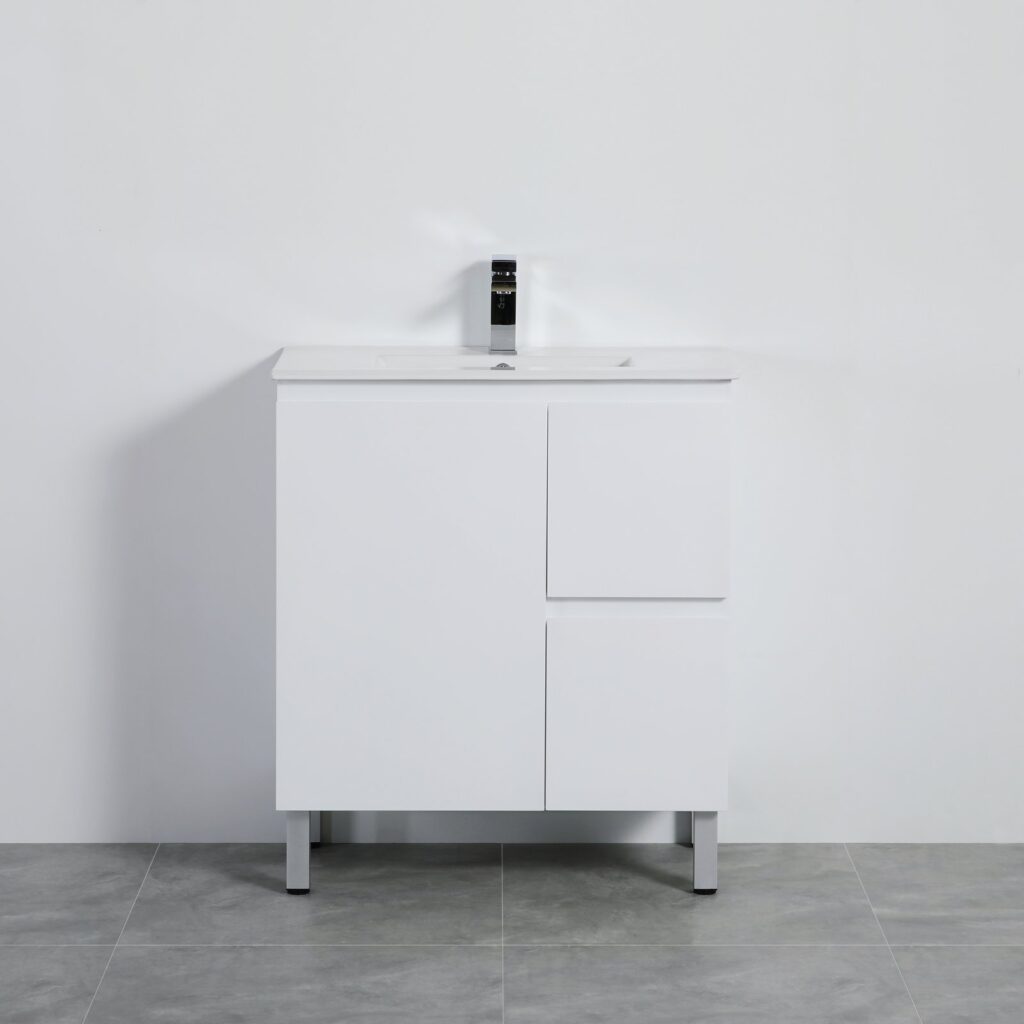 POSEIDON X-P74RLG X-PVC FREE STANDING VANITY RIGHT SIDE DRAWERS GLOSS WHITE - Urban Designs Bathroom and Kitchen