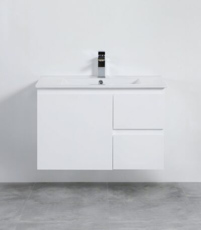POSEIDON X-P74RWH X-PVC WALL HUNG VANITY RIGHT SIDE DRAWERS GLOSS WHITE - Urban Designs Bathroom and Kitchen