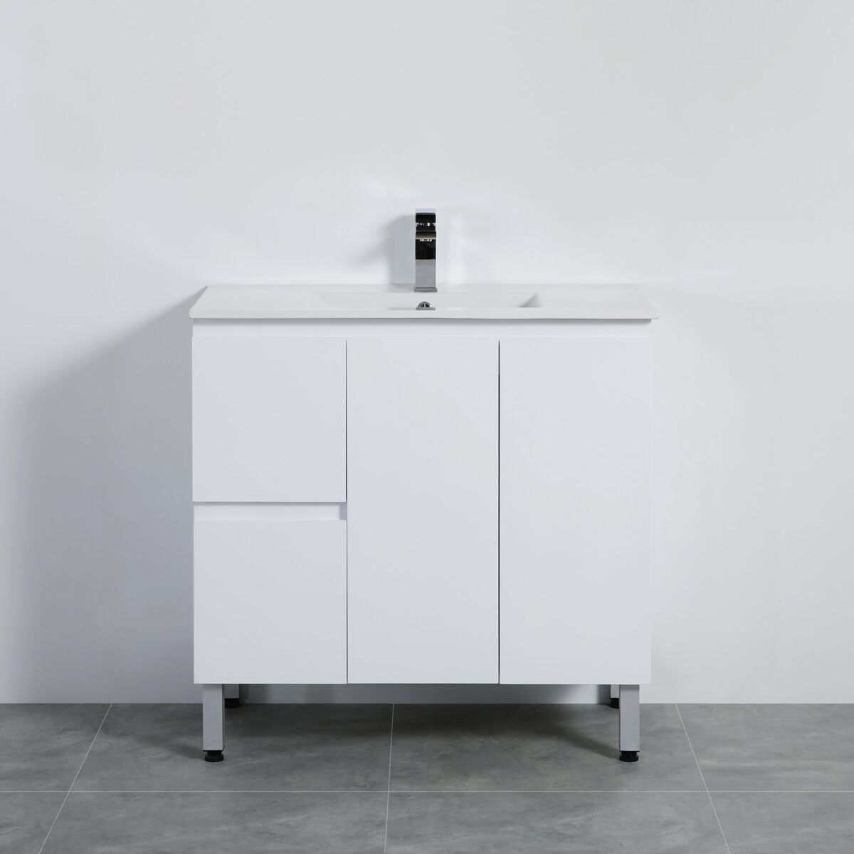 POSEIDON X-P93LLG SLIM X-PVC FREE STANDING VANITY LEFT SIDE DRAWERS GLOSS WHITE - Urban Designs Bathroom and Kitchen