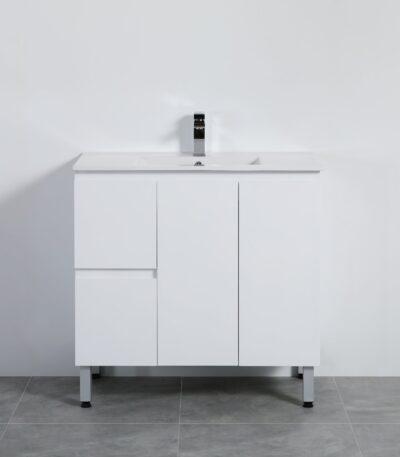 POSEIDON X-P93LLG SLIM X-PVC FREE STANDING VANITY LEFT SIDE DRAWERS GLOSS WHITE - Urban Designs Bathroom and Kitchen