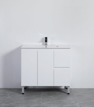 POSEIDON X-P93RLG SLIM X-PVC FREE STANDING VANITY RIGHT SIDE DRAWERS GLOSS WHITE - Urban Designs Bathroom and Kitchen