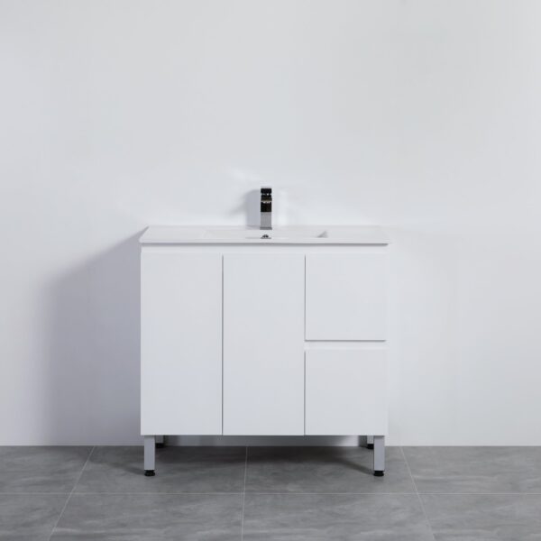 POSEIDON X-P93RLG SLIM X-PVC FREE STANDING VANITY RIGHT SIDE DRAWERS GLOSS WHITE - Urban Designs Bathroom and Kitchen