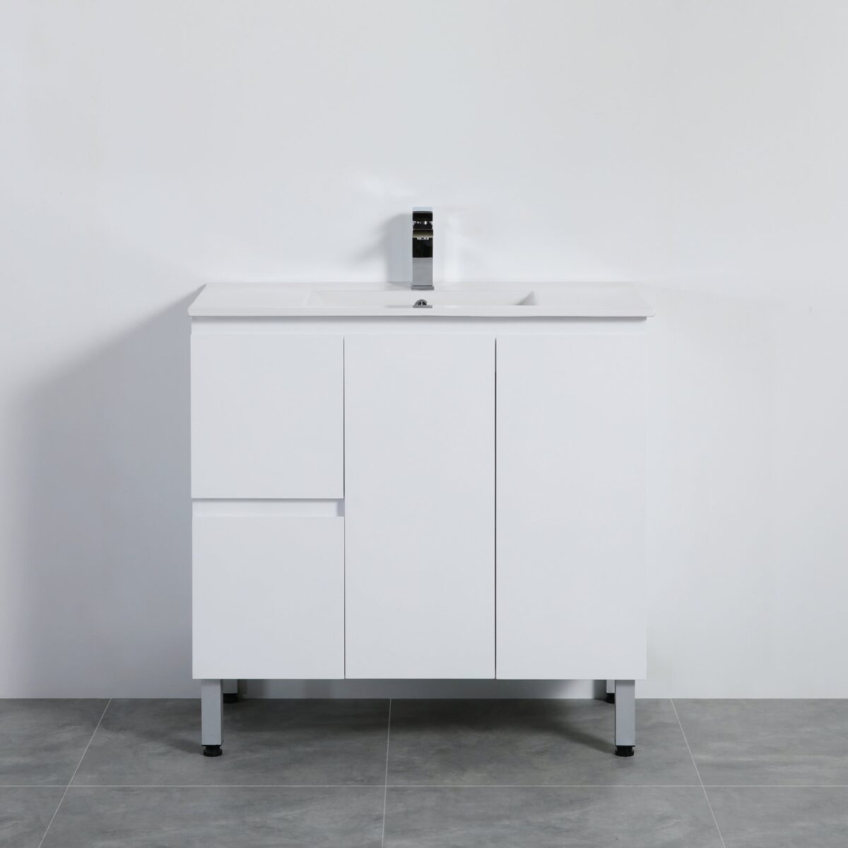 POSEIDON X-P94LLG X-PVC FREE STANDING VANITY LEFT SIDE DRAWERS GLOSS WHITE - Urban Designs Bathroom and Kitchen