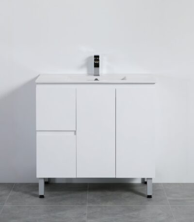 POSEIDON X-P94LLG X-PVC FREE STANDING VANITY LEFT SIDE DRAWERS GLOSS WHITE - Urban Designs Bathroom and Kitchen