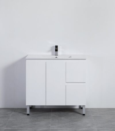 POSEIDON X-P94RLG X-PVC FREE STANDING VANITY RIGHT SIDE DRAWERS GLOSS WHITE - Urban Designs Bathroom and Kitchen