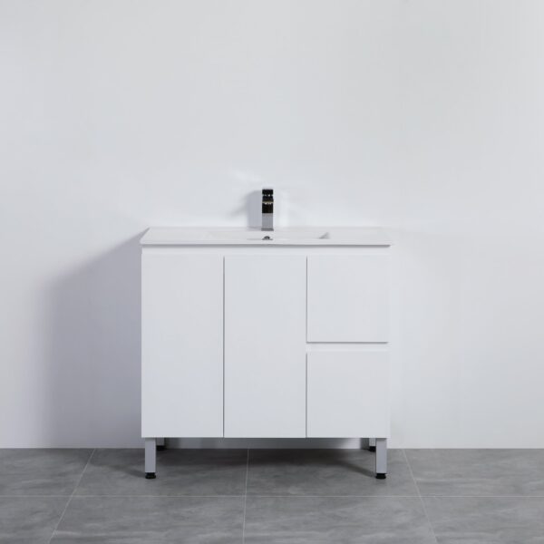 POSEIDON X-P94RLG X-PVC FREE STANDING VANITY RIGHT SIDE DRAWERS GLOSS WHITE - Urban Designs Bathroom and Kitchen