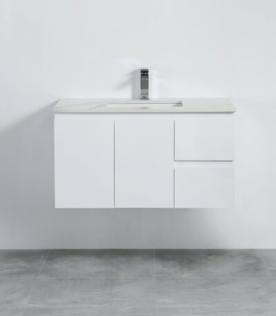 POSEIDON X-P94RWH X-PVC WALL HUNG VANITY RIGHT SIDE DRAWERS GLOSS WHITE - Urban Designs Bathroom and Kitchen